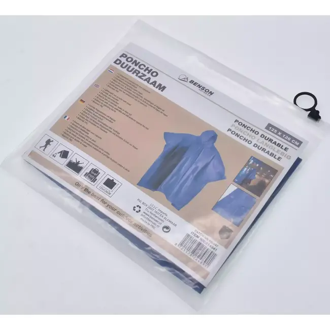 Benson Duurzame regenponcho met capuchon en drukknopen - donkerblauw - 102x127 cm
