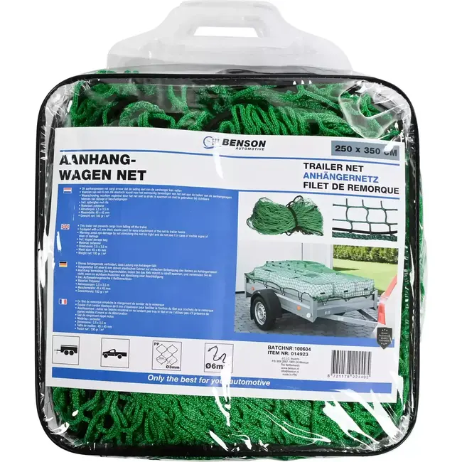 Benson Aanhangernet - 2,5 x 3,5 m - Elastisch koord - Polyester - Inclusief opbergtas