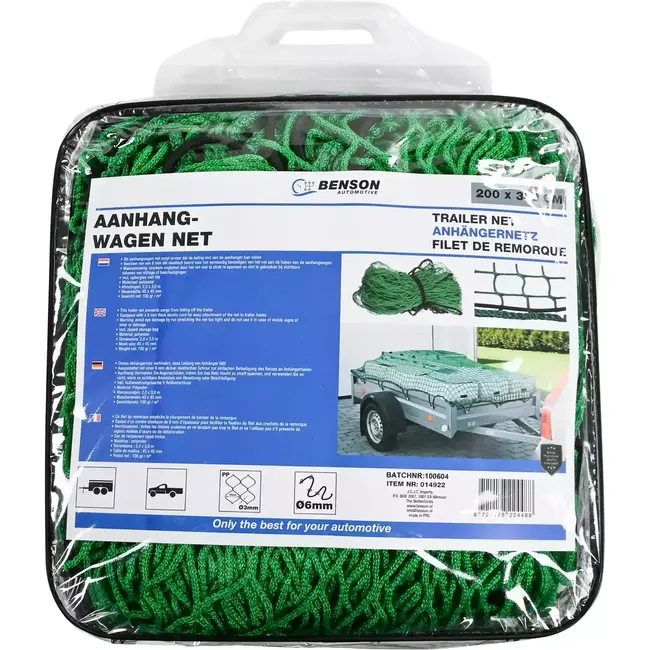 Benson Aanhangwagennet - 2,0 x 3,0 m - Elastisch koord - Polyester - Inclusief opbergtas