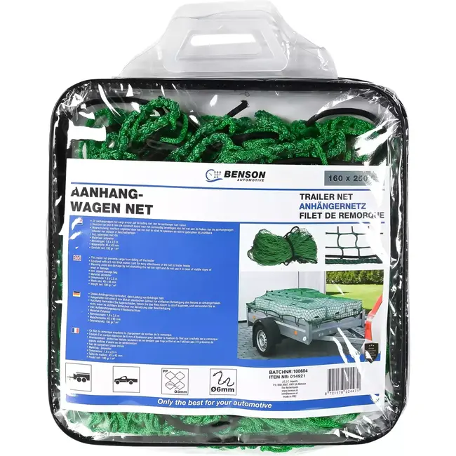 Benson Elastisch aanhangernet - 1,6 x 2,5 m - Polyester - Inclusief opbergtas