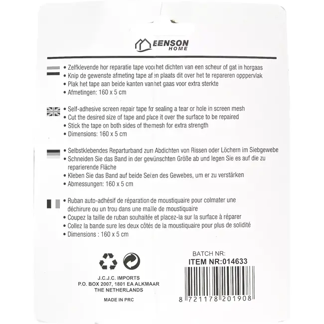 Benson Zelfklevende hor reparatietape - 160x5 cm - zwart - voor snelle en eenvoudige reparaties