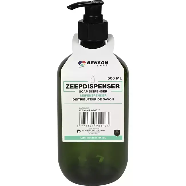 Benson Groene zeepdispenser - Stevig polyresin - 500 ml - Ø 7 cm - Hoogte 19 cm