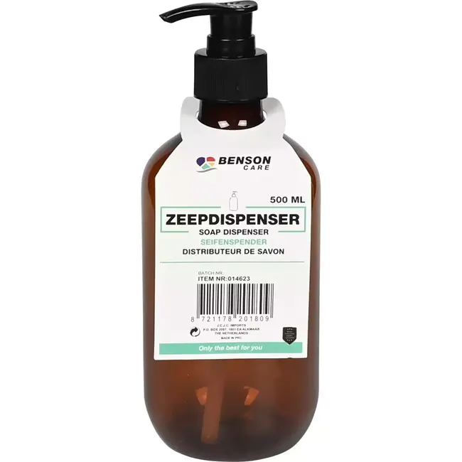 Benson Bruine zeepdispenser - 500 ml - Stijlvol en duurzaam ontwerp - Geschikt voor keuken en badkamer