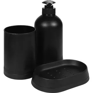 Benson Badkamerset zwart - 3-delig - Zeepdispenser 350 ml - Modern design Benson Badkamerset zwart - 3-delig - Zeepdispenser 350 ml - Modern design