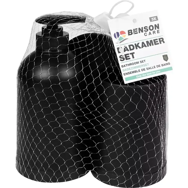 Benson Badkamerset zwart - 3-delig - Zeepdispenser 350 ml - Modern design