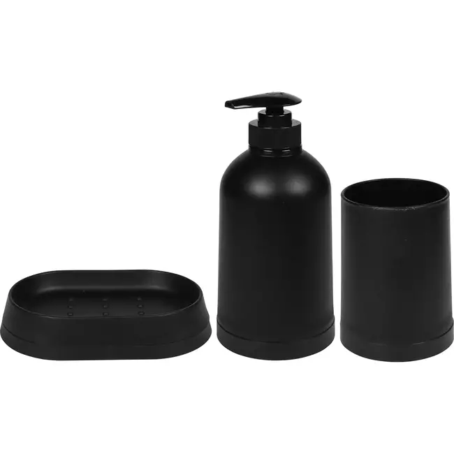 Benson Badkamerset zwart - 3-delig - Zeepdispenser 350 ml - Modern design