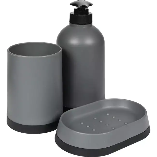Benson Grijze badkamerset - 3-delig - Zeepbakje, dispenser en tandenborstelhouder