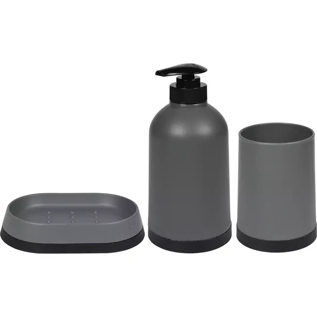 Benson Grijze badkamerset - 3-delig - Zeepbakje, dispenser en tandenborstelhouder
