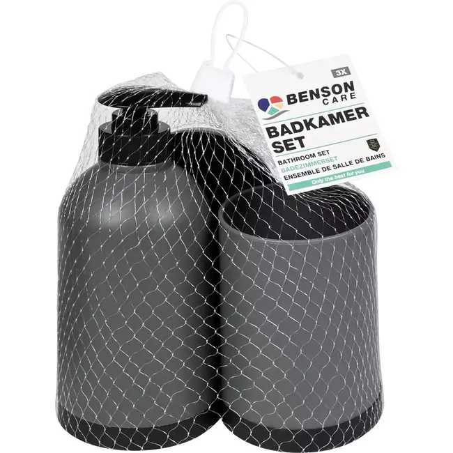 Benson Grijze badkamerset - 3-delig - Zeepbakje, dispenser en tandenborstelhouder