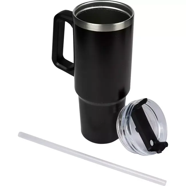 Benson Thermosbeker - 900 ml - Zwart - Transparante Deksel - Geschikt voor Auto