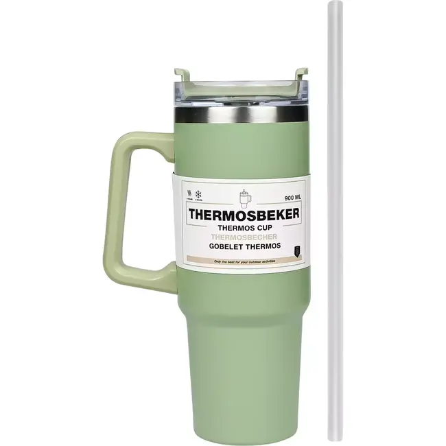 Benson Thermosbeker 900 ml - Groen - Transparante Deksel - Geschikt voor Auto
