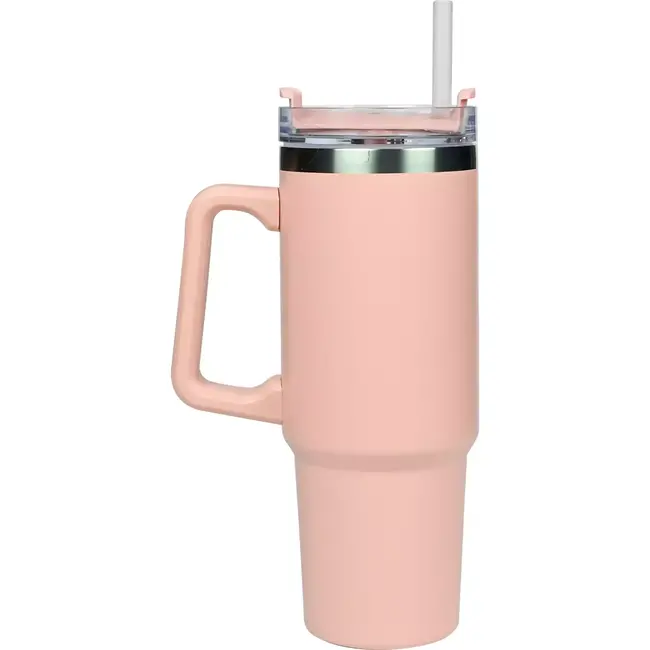 Benson Thermosbeker 900 ml - Dubbelwandig - Roze - Inclusief Rietje - Geschikt voor Auto