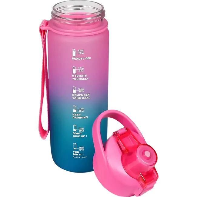 Benson Drinkfles 750 ml - Motivatie & Zeef - Blauw/Roze - Handig voor onderweg