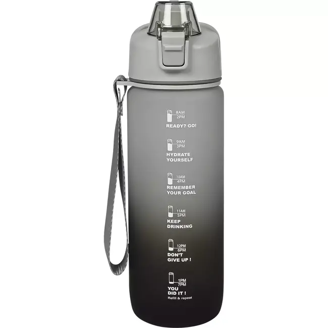 Benson Drinkfles 750 ml - Motiverende Markeringen - Zwart/Grijs - Met Zeef en Draaglus