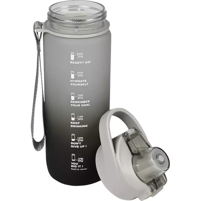 Benson Drinkfles 750 ml - Motiverende Markeringen - Zwart/Grijs - Met Zeef en Draaglus