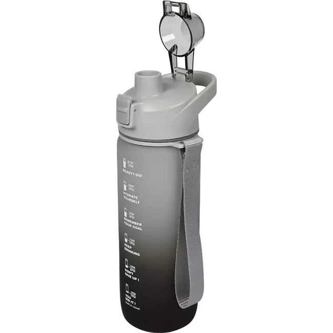 Benson Drinkfles 750 ml - Motiverende Markeringen - Zwart/Grijs - Met Zeef en Draaglus