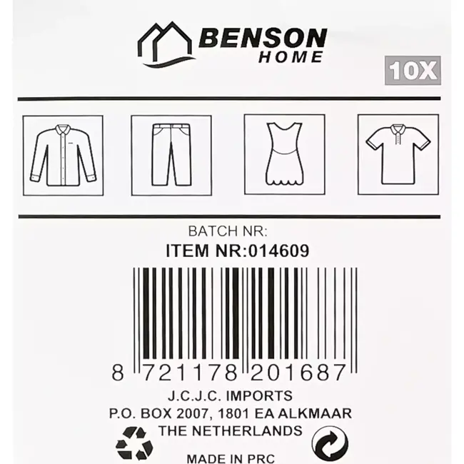 Benson Metalen kledinghangers - set van 10 - zwart - 40 cm - anti-slip - 360° draaibare haak