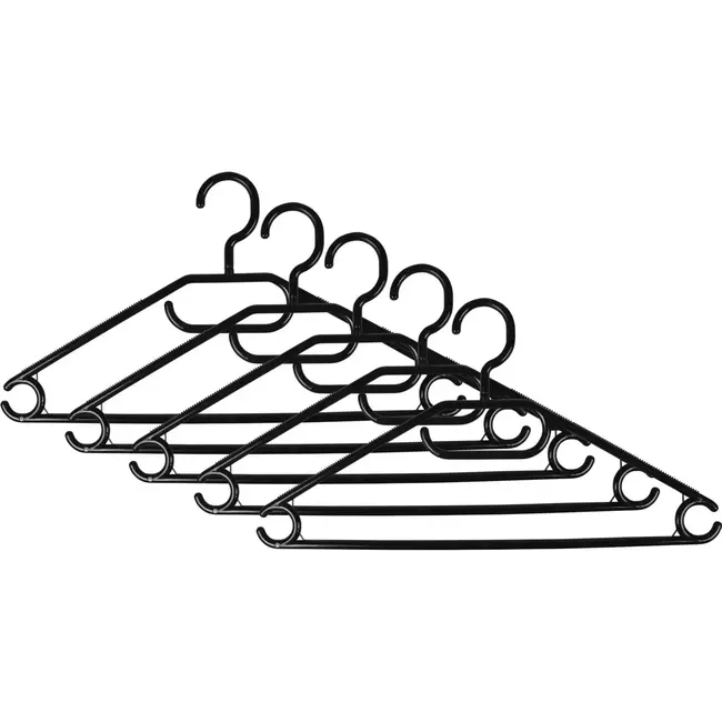 Benson Kunststof kledinghangers - 5 stuks - zwart - 360° draaibare haak - 40,5 cm breed