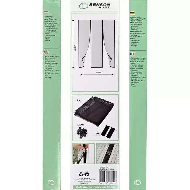 Benson Hordeur vliegengordijn - Zelfsluitend - 95 x 215 cm - Huisdiervriendelijk - Eenvoudige montage