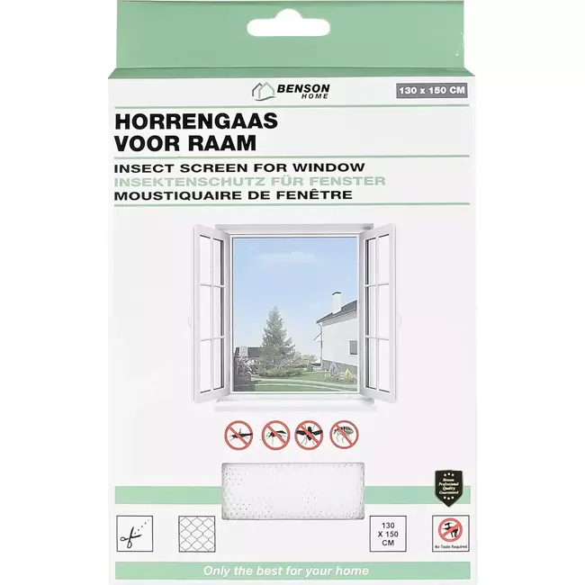Benson Horrengaas voor raam - Insectenwerend - Eenvoudige montage - 130 x 150 cm - Wit