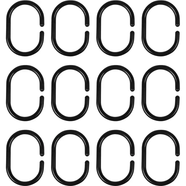 Benson Zwarte douchegordijnringen - set van 12 - duurzaam en stijlvol - 5,8 x 4 cm