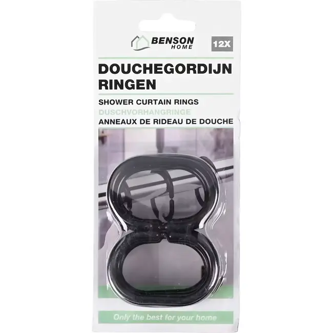 Benson Zwarte douchegordijnringen - set van 12 - duurzaam en stijlvol - 5,8 x 4 cm