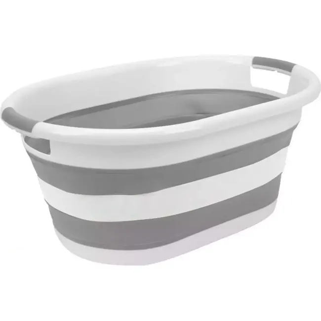 Benson Opvouwbare wasmand - 39 liter - ruimtebesparend - grijs - siliconen handvatten
