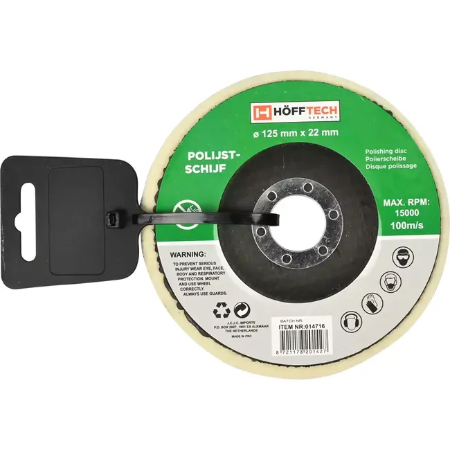 Benson Polijstschijf voor haakse slijper - ø125 mm - Vilten vilt - Max. 15.000 RPM - Asgat 22 mm