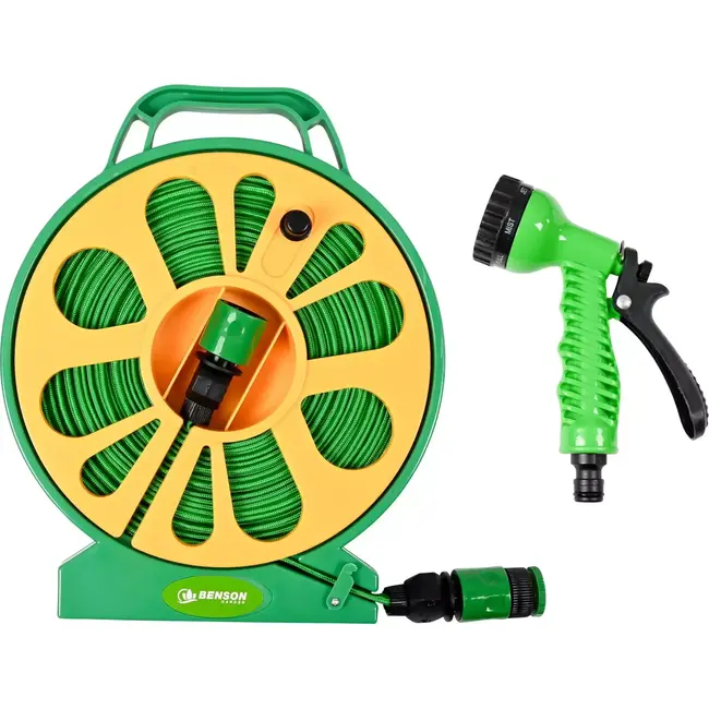 Benson Compacte tuinslangset - 15 m - Weerbestendig - Knikvrij - Inclusief sproeikop met 7 standen