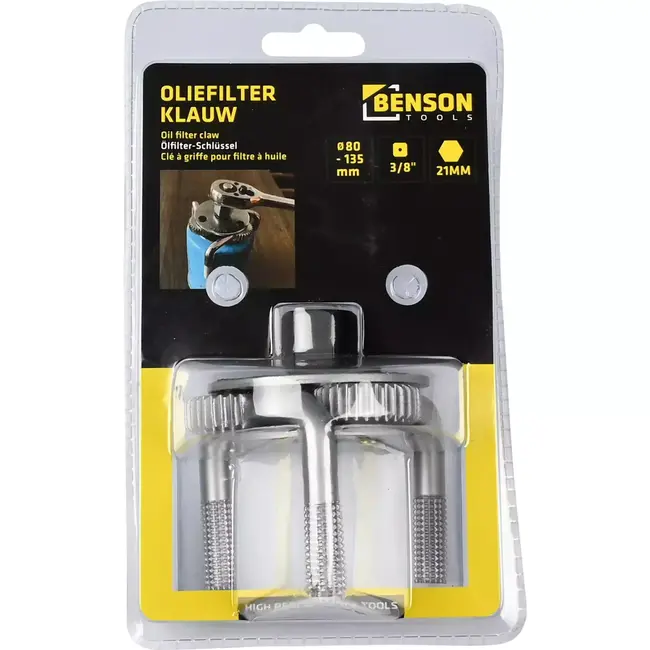 Benson Oliefilterklauw - Driepotig - 80-135 mm - Carbon Staal - Ribbelgreep