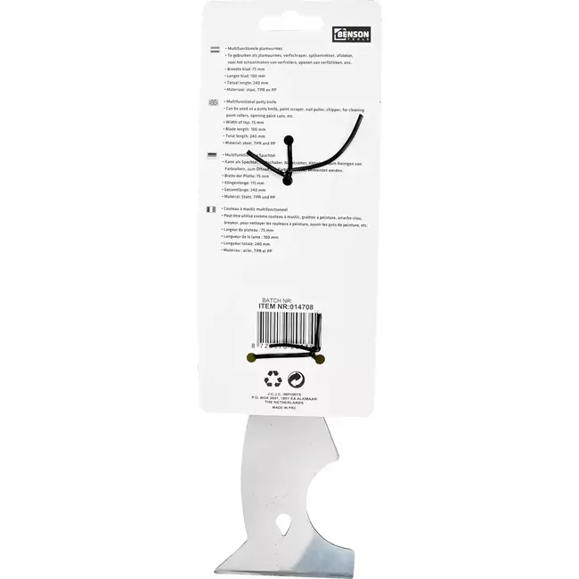 Benson Multifunctioneel plamuurmes - 75 mm breed - 240 mm lang - staal en kunststof