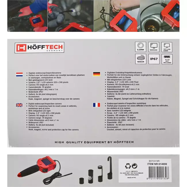 Benson Digitale inspectiecamera - HD camera - LED-verlichting - Waterdicht IP67 - Flexibele kabel 1 m