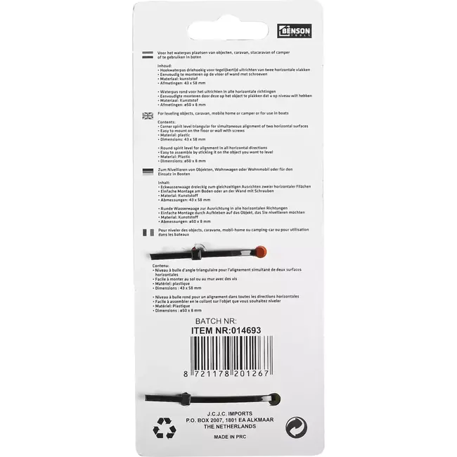 Benson Waterpas Set - Hoek- en Rondmodel - Kunststof - Compact Formaat - 2-delig