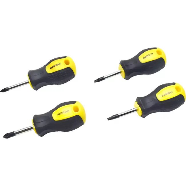 Benson Stubby schroevendraaierset - 4-delig - Softgrip - Compact ontwerp - Ophangoog
