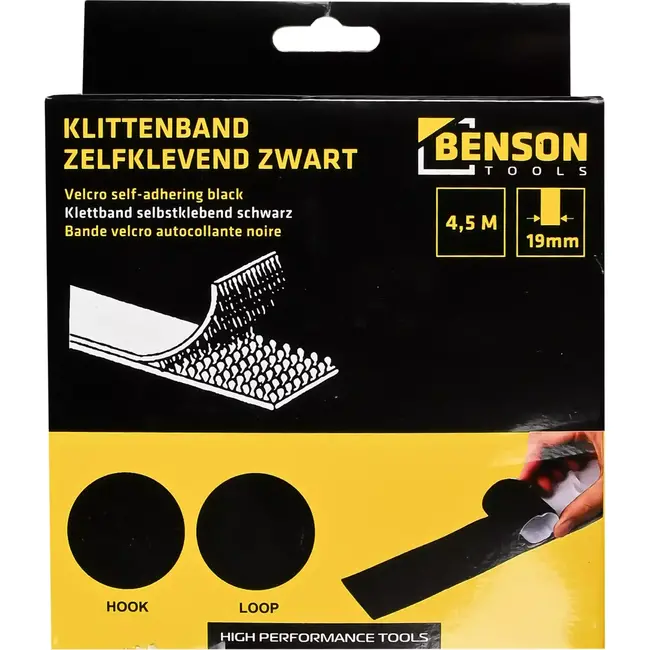 Benson Zelfklevend klittenband - 4,5 m - zwart - veelzijdig gebruik - 19 mm breed