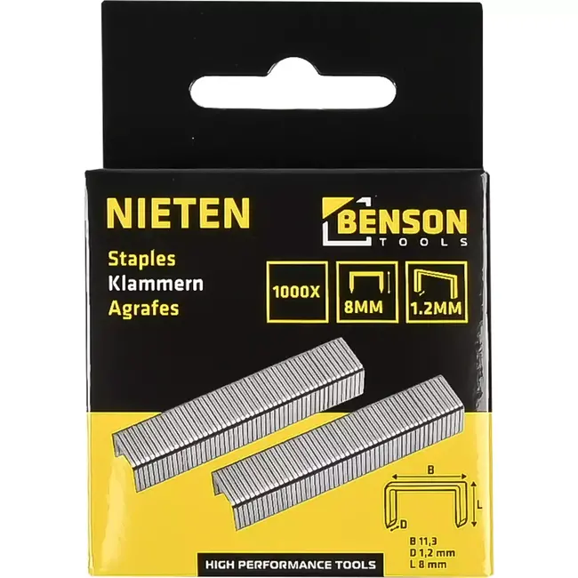 Benson Nieten voor nietmachine - 8 mm lengte - 1,2 mm dikte - 1000 stuks - veelzijdig gebruik