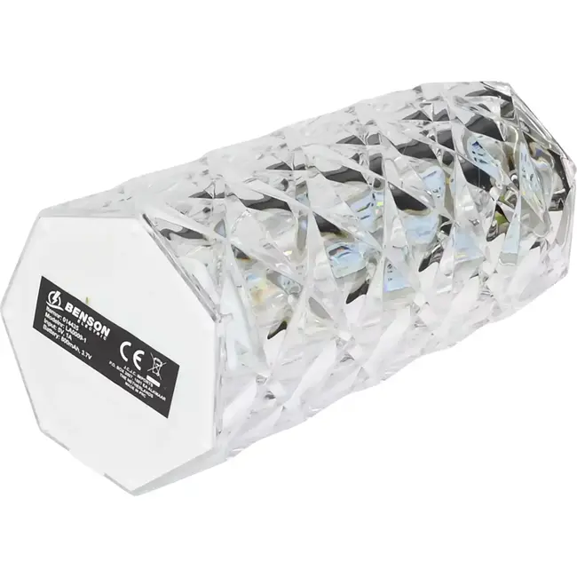 Benson Oplaadbare kristallen tafellamp - 3 kleuren - 15 cm - USB Type-C - Dimbaar