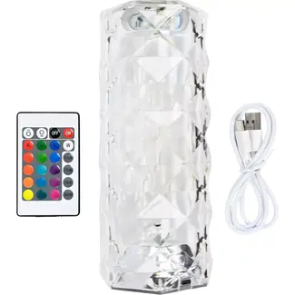 Benson Oplaadbare kristallen tafellamp - RGB kleuren - Afstandsbediening - 21 cm - Inclusief USB-C kabel