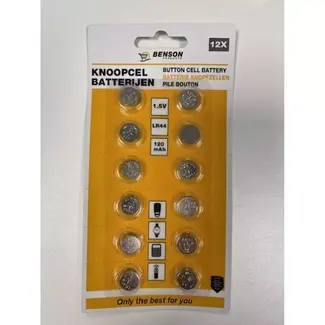 Benson Knoopcelbatterijen 1,5V LR44 - Alkaline - 12 stuks - Betrouwbare prestaties