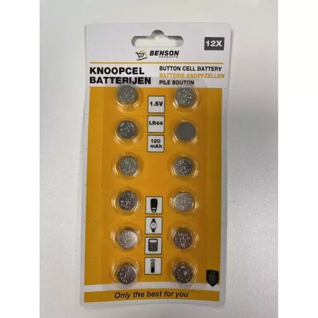 Benson Knoopcelbatterijen 1,5V LR44 - Alkaline - 12 stuks - Betrouwbare prestaties