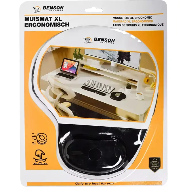 Benson Ergonomische muismat XL - zwart - 20.2x24 cm - antislip rubber - soepele mesh bovenkant