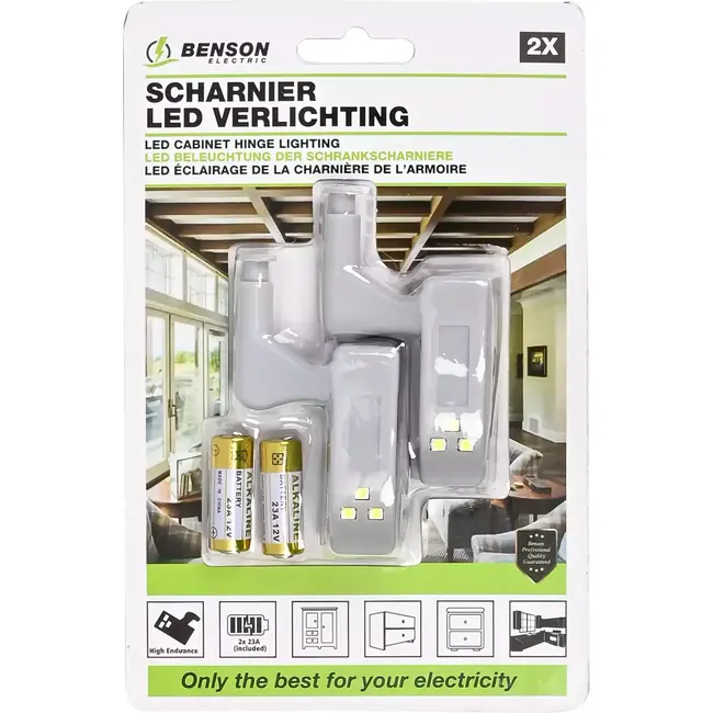 Benson Automatische LED kastverlichting - 2 stuks - Grijs - ABS materiaal - 3 LED per scharnier