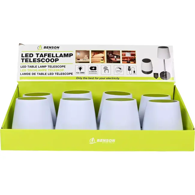 Benson Dimbare LED tafellamp - Oplaadbaar - Telescoopontwerp - Touch bediening - Warm wit licht