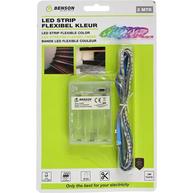Benson Flexibele LED strip - 2 meter - RGB kleuren - Eenvoudige montage - Batterijvoeding