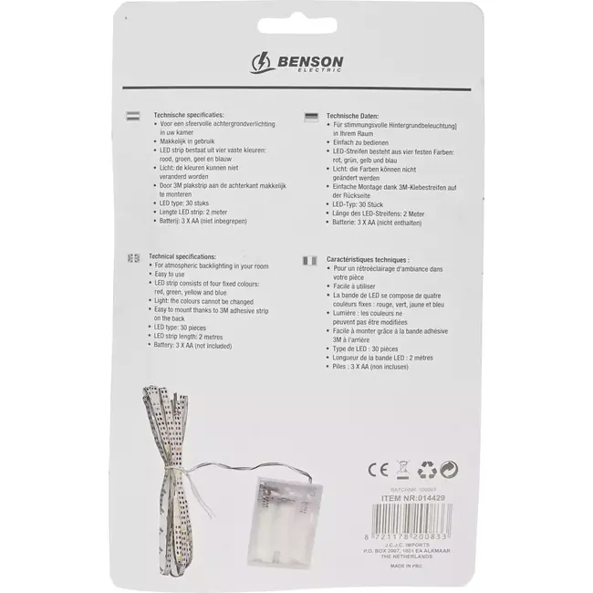 Benson Flexibele LED strip - 2 meter - RGB kleuren - Eenvoudige montage - Batterijvoeding