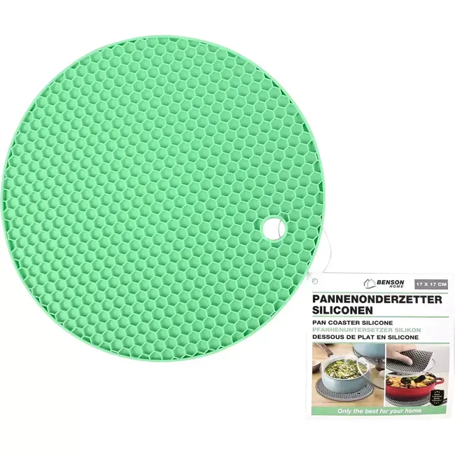 Benson Ronde siliconen pannenonderzetter - hittebestendig - ø 18 cm - grijs/groen