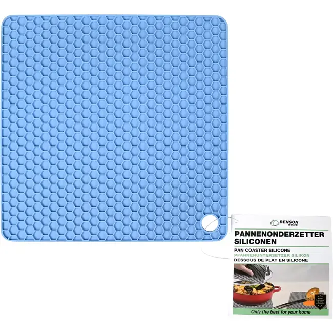 Benson Vierkante siliconen pannenonderzetter - hittebestendig - 17x17 cm - grijs/groen