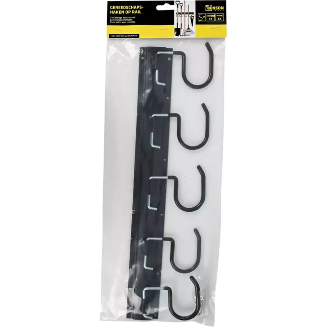 Benson Gereedschapshaken op rail - 5 stuks - Gegalvaniseerd en kunststof omkleed - Inclusief bevestigingsmateriaal - 43 cm