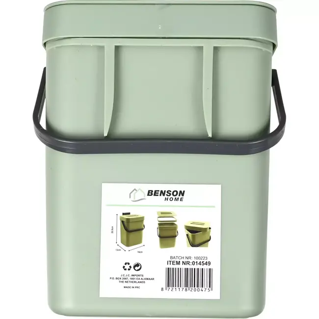 Benson Compacte groene prullenbak - 3 liter - veelzijdig en lichtgewicht