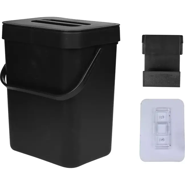 Benson Compacte zwarte prullenbak - 3 liter - Ruimtebesparend ontwerp - Lichtgewicht - 16 x 13 x 20,5 cm